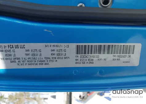 2019 Dodge Charger R/T Rwd z USA, uszkodzony, nr VIN 2C3CDXCT7KH581533